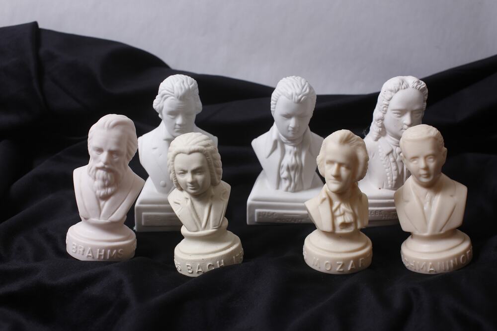 Plastic and Ceramic Classical Composer Bust Figure Lot 5" White Statuette Set o